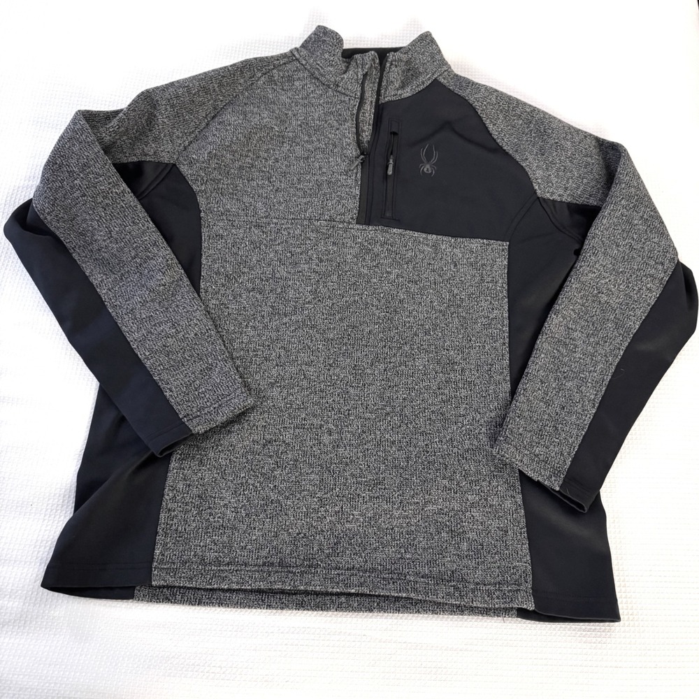 Spyder Men's Gray Black 1/4 Zip Fleece‎ Sweater Pullover Jacket Size XL Outdoor